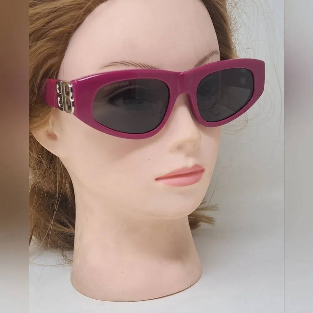 Balenciaga Sunglasses Fuschia Gray BB Temples Oval Cat Eye BB0095S 53-19-135 XL
